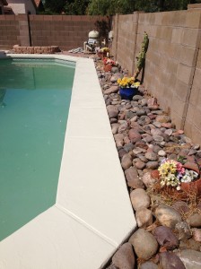 Pool deck refinishing job provides a brand new surface and a modern look.